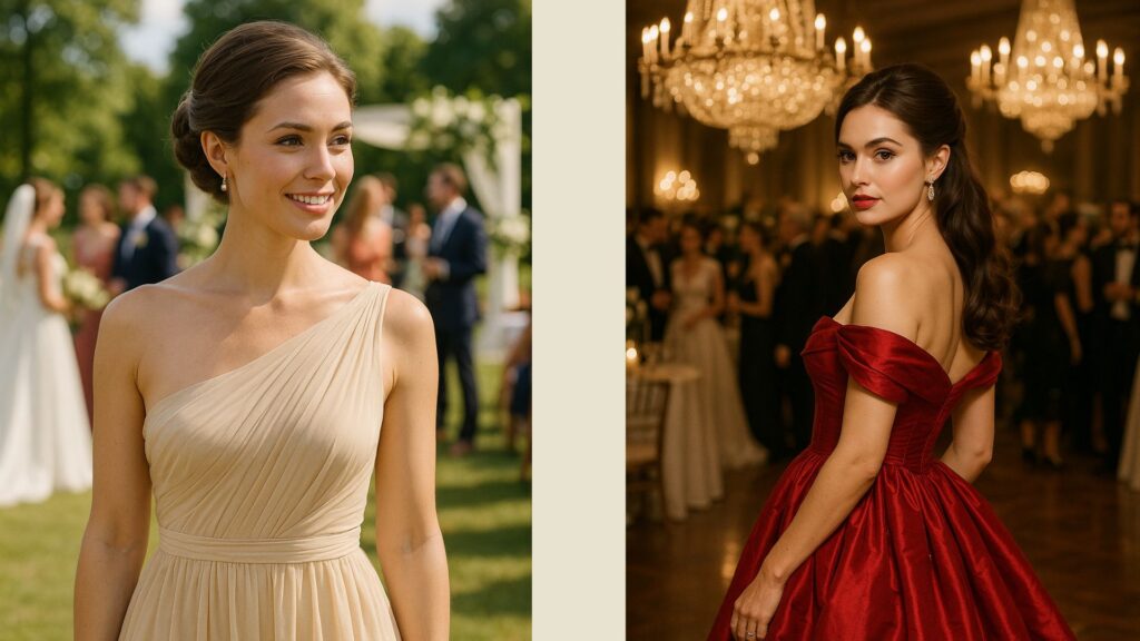 “Comparação de vestidos para casamento diurno e noturno”
