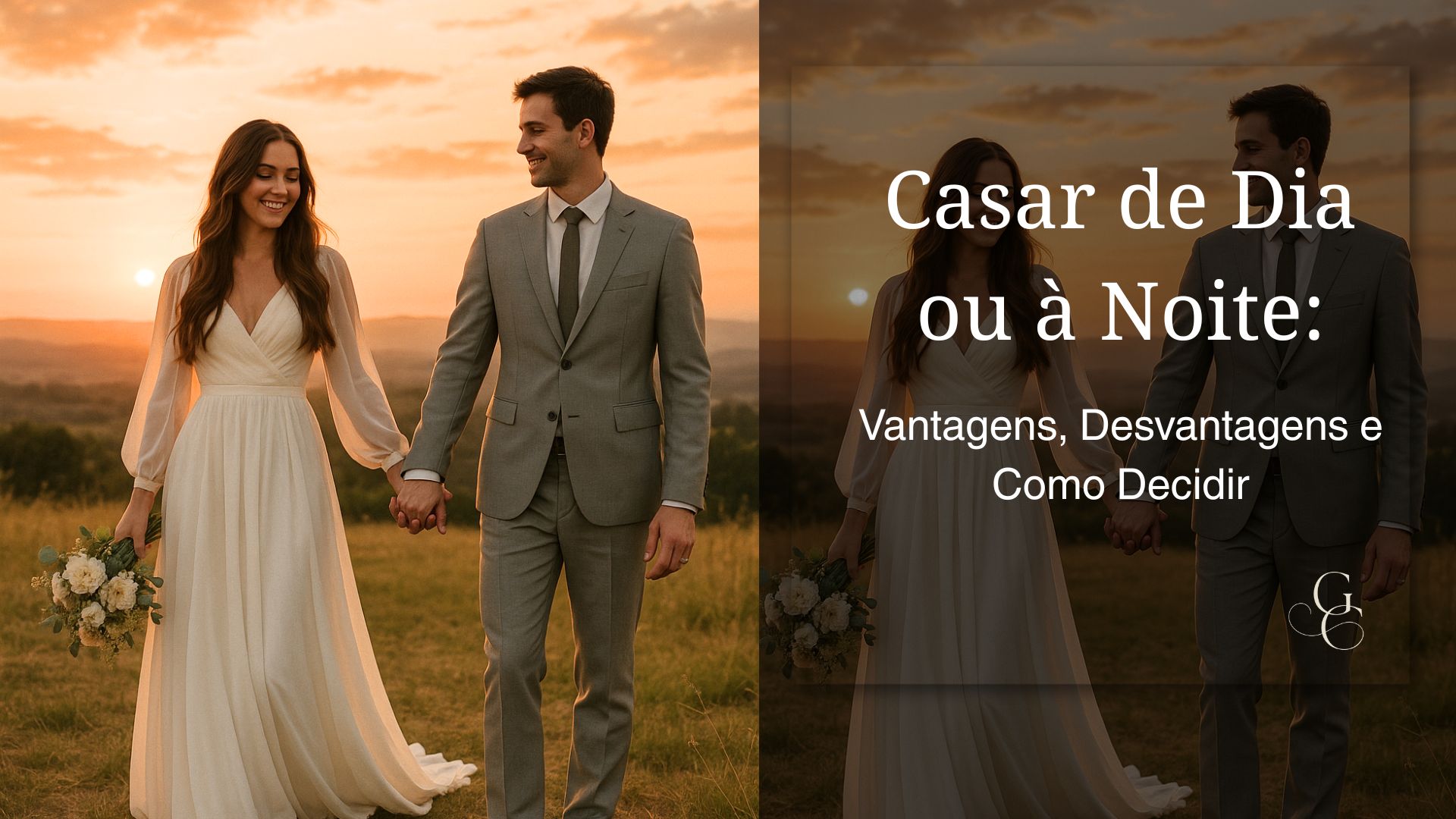 “Casal celebrando casamento ao ar livre no fim da tarde
