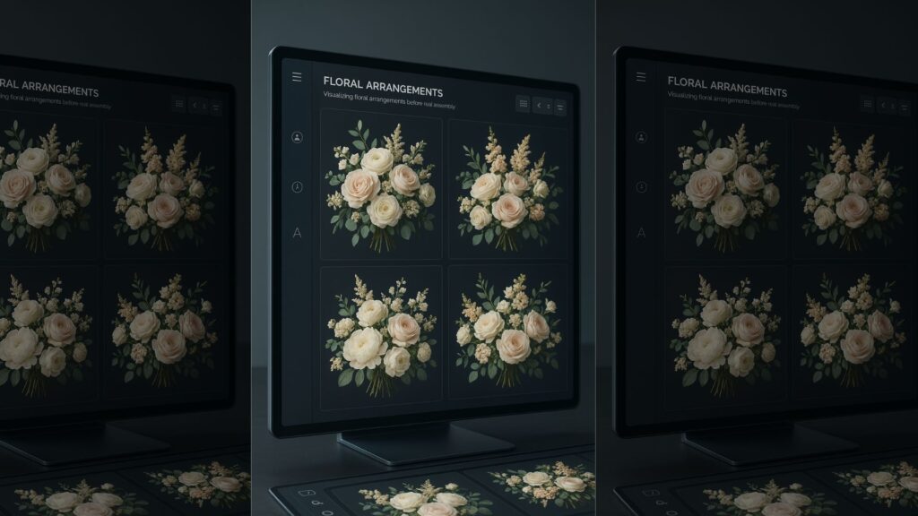 IA aplicada ao design floral, simulando combinações antes da montagem real.
