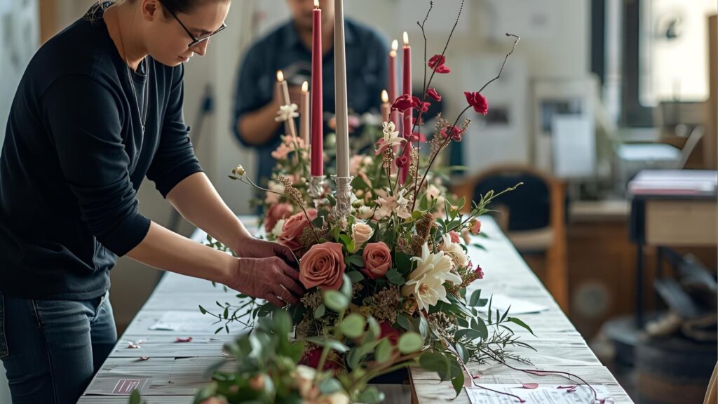 decoração da mesa dos noivos com flores
