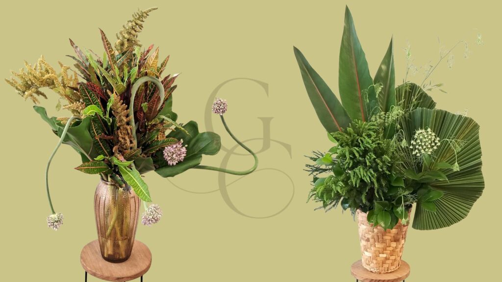 Arranjo botânico com assinatura natural e sofisticada para mini wedding”