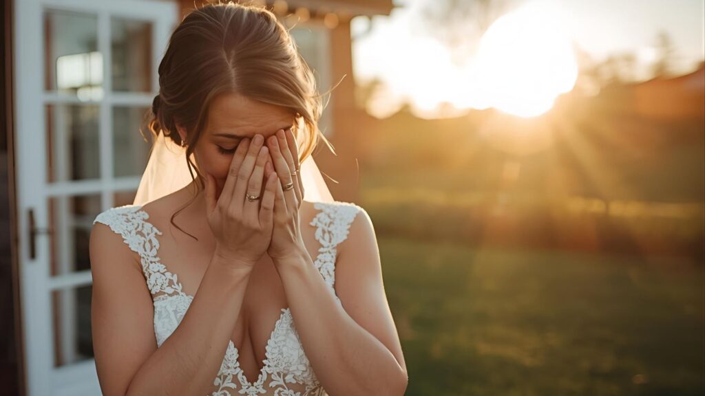 Noiva emocionada num mini wedding sofisticado